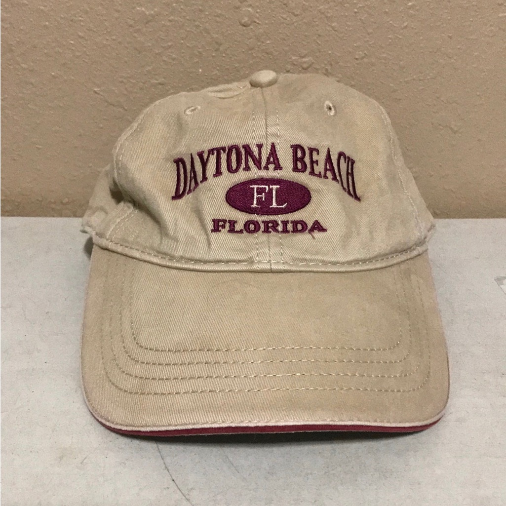 Daytona Beach Florida Tourist Tan Maroon Strapback Hat Cap Adjustable Daytona Beach Florida Tourist Tan Maroon Strapback Hat Cap Adjustable